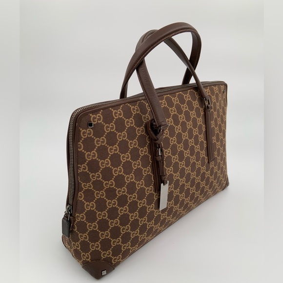 EUC Authentic Gucci Brown Monogram Dome Canvas & Leather Satchel Bag - Picture 5 of 16